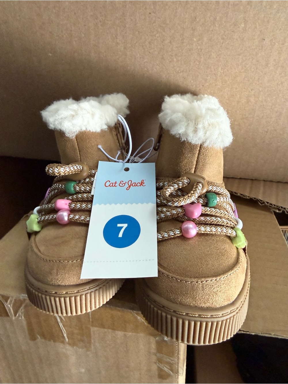 Cat & Jack Kids' Tan Faux-Shearling Winter Boots - Size 7